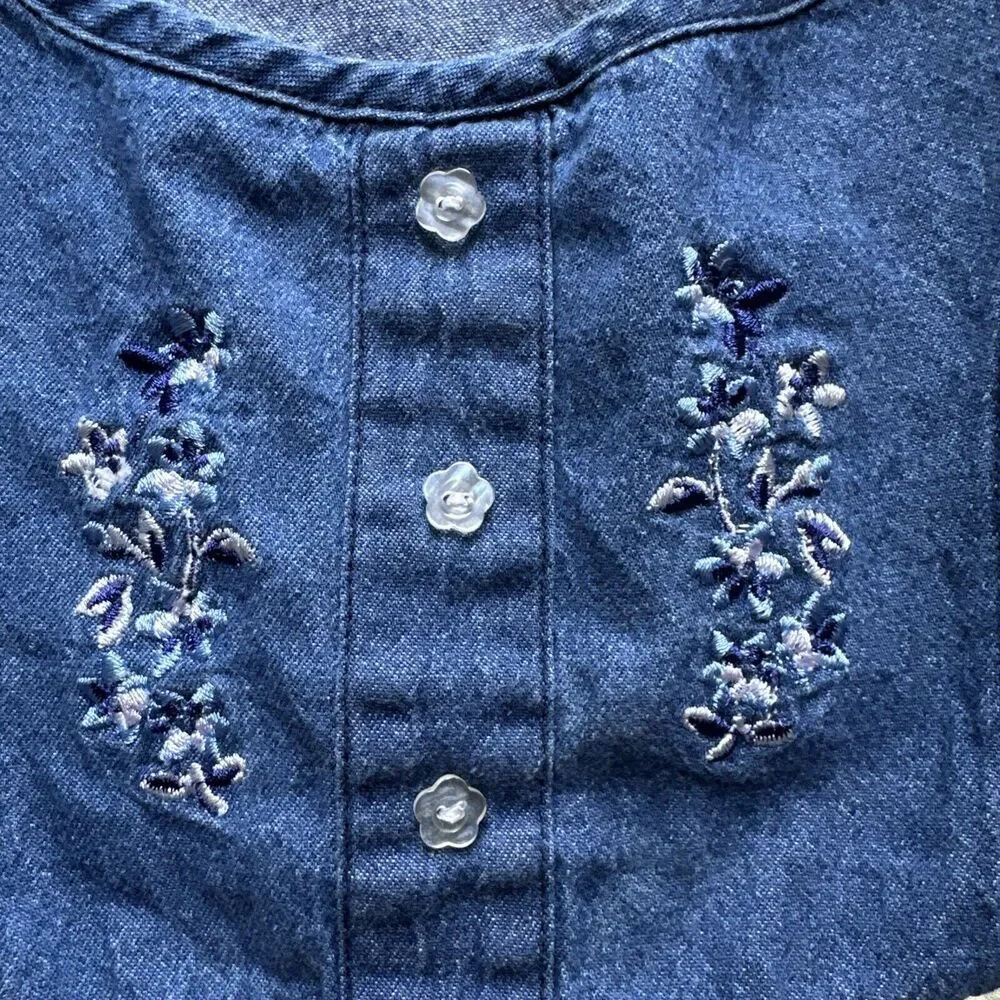 Y2K Vintage Basic Editions Girls Denim & Yellow Floral Dress 14‎ | Cottagecore